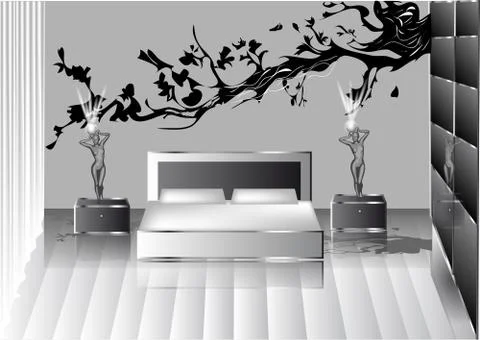 Grey bedroom Stock Illustration
