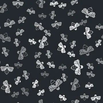 Grey Bee icon isolated seamless pattern on black background. Sweet natural food イラスト素材