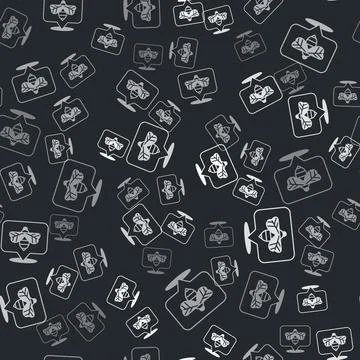 Grey Bee icon isolated seamless pattern on black background. Sweet natural .. 스톡 일러스트