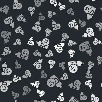 Grey Beer bottle icon isolated seamless pattern on black background. Vector Stock Illustration