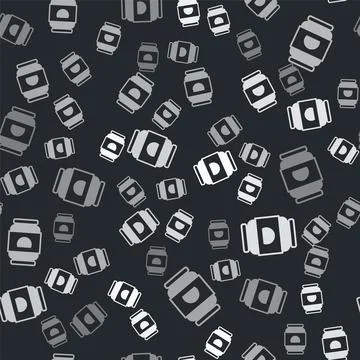 Grey Beer can icon isolated seamless pattern on black background. Vector Stock Illustration