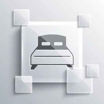 Grey Big bed for two or one person icon isolated on grey background. Square.. Stock Illustration