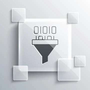 Grey Binary code icon isolated on grey background. Square glass panels. Vecto 스톡 일러스트