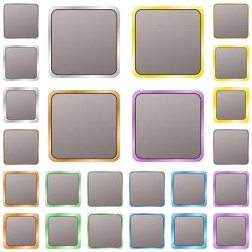 Grey blank square metal button set Illustrazione stock