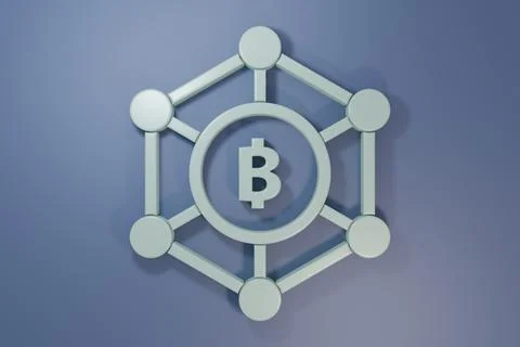 Grey Blockchain technology Bitcoin icon isolated on purple-blue background... Stock Photos