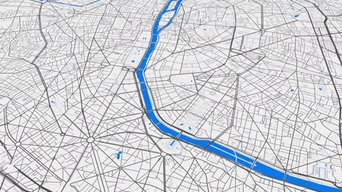 Grey blue Paris map background loop. Spinning around France city air footag.. Stock Footage 242808880