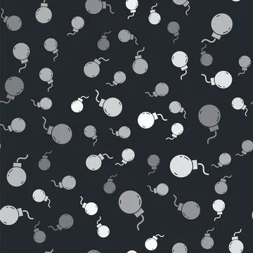 Grey Bomb ready to explode icon isolated seamless pattern on black background Illustrazione stock