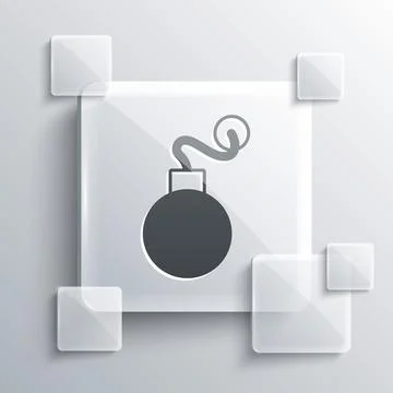 Grey Bomb ready to explode icon isolated on grey background. Square glass panels Stock Illustration