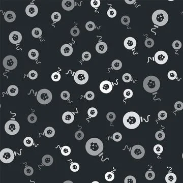 Grey Bomb ready to explode icon isolated seamless pattern on black background Illustrazione stock