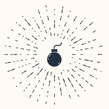 Grey Bomb ready to explode icon isolated on beige background. Abstract circle Stock Illustration