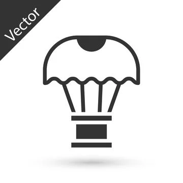 Grey Box flying on parachute icon isolated on white background. Parcel with Stock Illustration