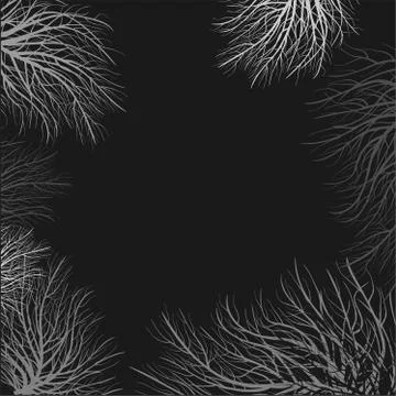 Grey branches. Dark background in modern style. Botanical background. Abstrac Stock Illustration
