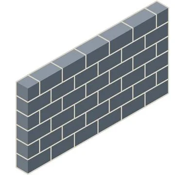 Grey brick wall of house. Element of building construction. Stone object. Iso Ilustración de archivo