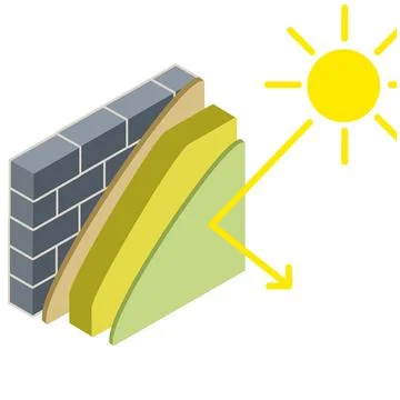 Grey brick wall in isometry with layers of plaster and insulation. Stock Illustration