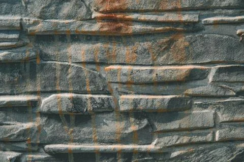 Grey brick wall or road, old stone textured background. 写真素材