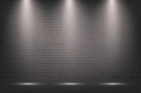 Grey brick wall with spotlight, stone background. Light from three lamps on Stock Illustration