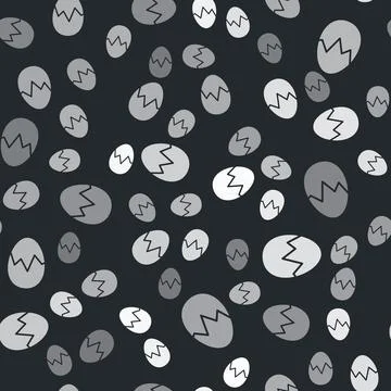Grey Broken egg icon isolated seamless pattern on black background. Happy Easter Illustrazione stock