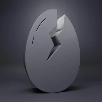 Grey Broken egg icon isolated on grey background. Happy Easter. Minimalism .. Stockillustratie