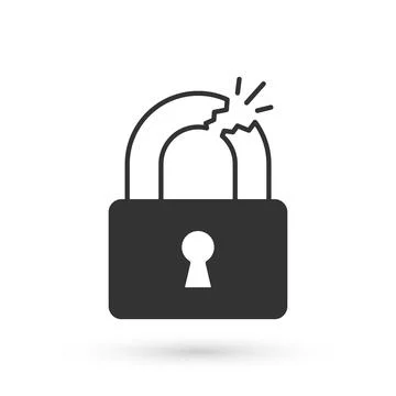 Grey Broken or cracked lock icon isolated on white background. Unlock sign Stock Illustration