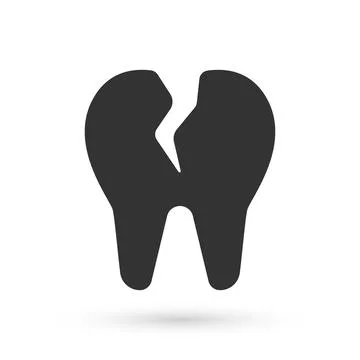 Grey Broken tooth icon isolated on white background. Dental problem icon. Dental Illustrazione stock
