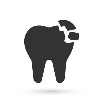 Grey Broken tooth icon isolated on white background. Dental problem icon. Dental Stockillustratie