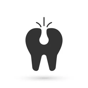 Grey Broken tooth icon isolated on white background. Dental problem icon. Dental Illustrazione stock