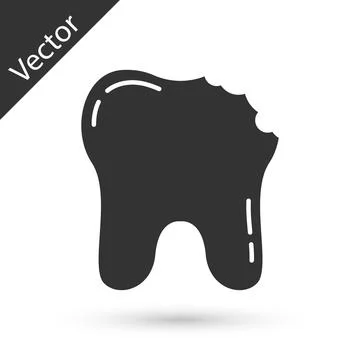 Grey Broken tooth icon isolated on white background. Dental problem icon. Dental Stock Illustration