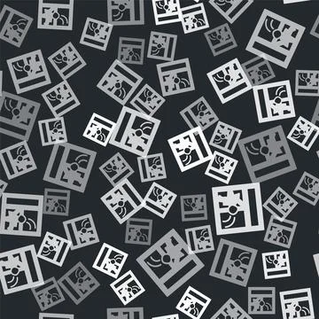 Grey Broken window icon isolated seamless pattern on black background. Damaged イラスト素材