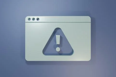 Grey Browser with exclamation mark icon isolated on purple-blue background... Stock Illustration
