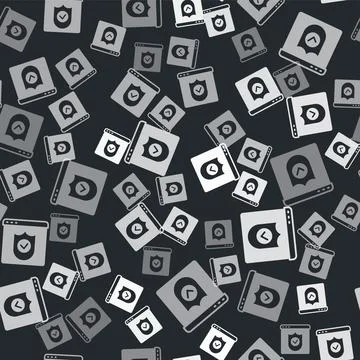 Grey Browser with shield icon isolated seamless pattern on black background 스톡 일러스트
