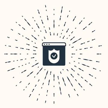 Grey Browser with shield icon isolated on beige background. Security, safet.. Stock Illustration