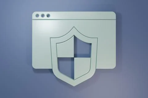 Grey Browser with shield icon isolated on purple-blue background. Security,.. Stock Photos