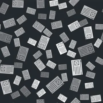 Grey Browser window icon isolated seamless pattern on black background.  Vect Stock Illustration