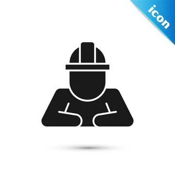 Grey Builder icon isolated on white background. Construction worker. Vector Stock Illustration