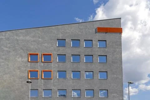 Grey Building Square Windows Stock Photos