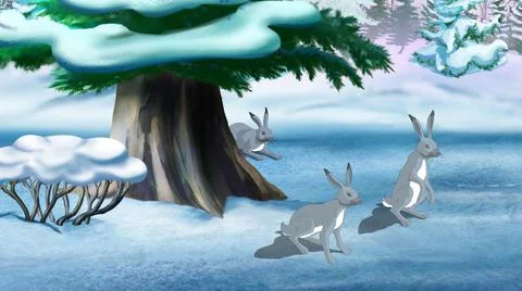 Grey Bunnies in Winter Illustrazione stock