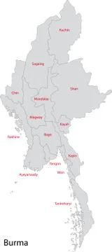 Grey Burma map Stock Illustration