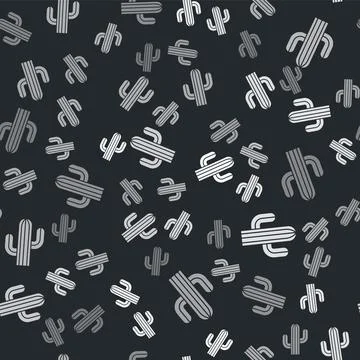 Grey Cactus icon isolated seamless pattern on black background.  Vector Illustrazione stock