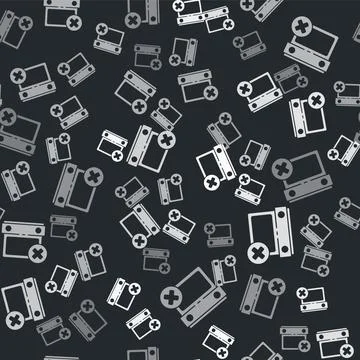 Grey Calendar date delete icon isolated seamless pattern on black background Stock Illustration