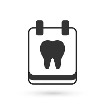 Grey Calendar with tooth icon isolated on white background. International Illustrazione stock