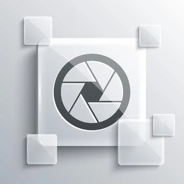 Grey Camera shutter icon isolated on grey background. Square glass panels. Ve Illustrazione stock