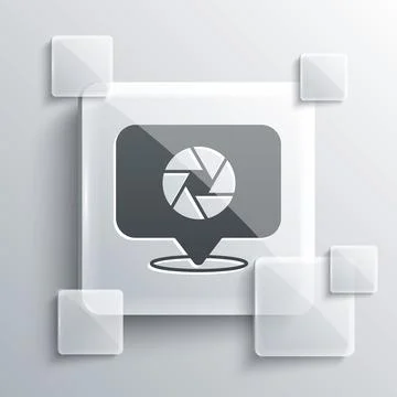 Grey Camera shutter icon isolated on grey background. Square glass panels. .. Stock Illustration