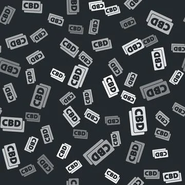 Grey Cannabis molecule icon isolated seamless pattern on black background Stock Illustration