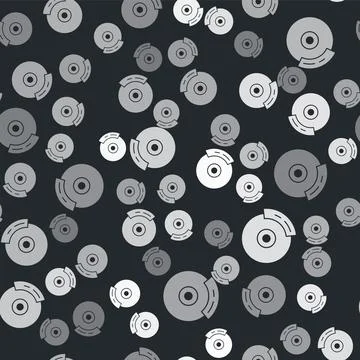 Grey Car brake disk with caliper icon isolated seamless pattern on black Stock Illustration