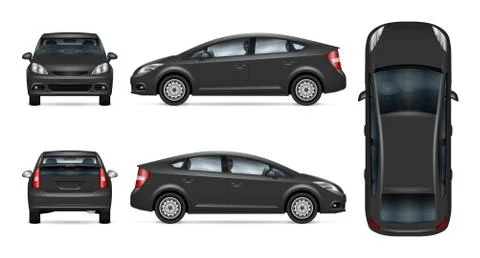 Grey car vector mockup. Isolated vehicle template side, front, back, top view Stock Illustration