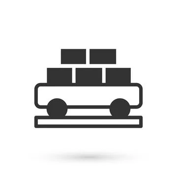 Grey Cargo train wagon icon isolated on white background. Full freight car... Stock Illustration