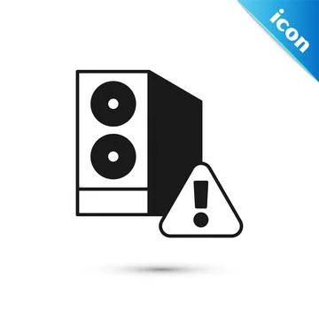 Grey Case of computer with exclamation mark icon isolated on white background Illustrazione stock