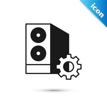 Grey Case of computer setting icon isolated on white background. Computer server Stock Illustration