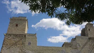 Grey castle blue sky Stock Footage 86072792