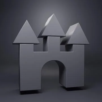 Grey Castle icon isolated on grey background. Minimalism concept. 3D render.. Stock Illustration